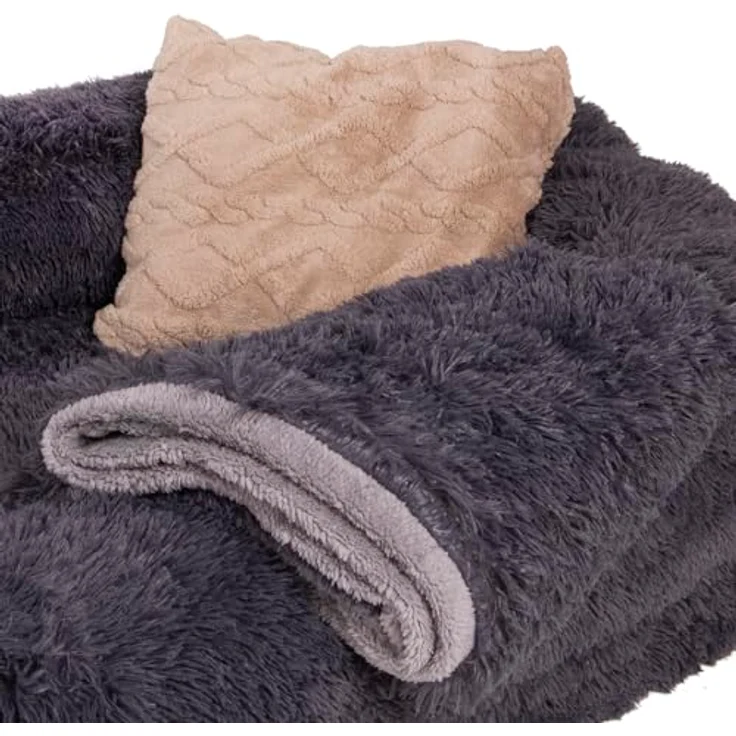 LITTLE LORD | Hundebett, Hundekorb XXL-Bett Ceddie für sehr große Hunde, dunkelgrau 190 x 105 x 30cm, Schlaf-Set für Mensch & Tier - inkl. Decke & Kissen – Bild 5