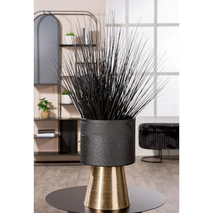 Casablanca Übertopf Nama, Zylindrisch aus Aluminium, craqueliert schwarz, 34 cm hoch, Ø 22 cm, wasserdicht für Innenräume – Bild 2