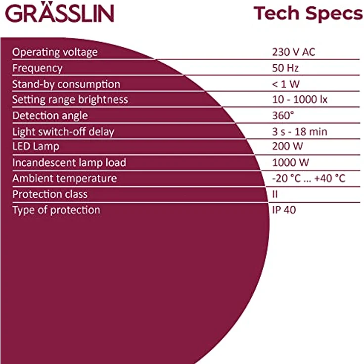 GRÄSSLIN 18.06.0028.1 talis 360 E Mini - Passiv-Infrarot Bewegungsmelder für Deckenmontage DE im Innenbereich I 1-Kanal I 360° Erfassungswinkel I LED 200W I Glüh- und Halogen 1000W – Bild 4