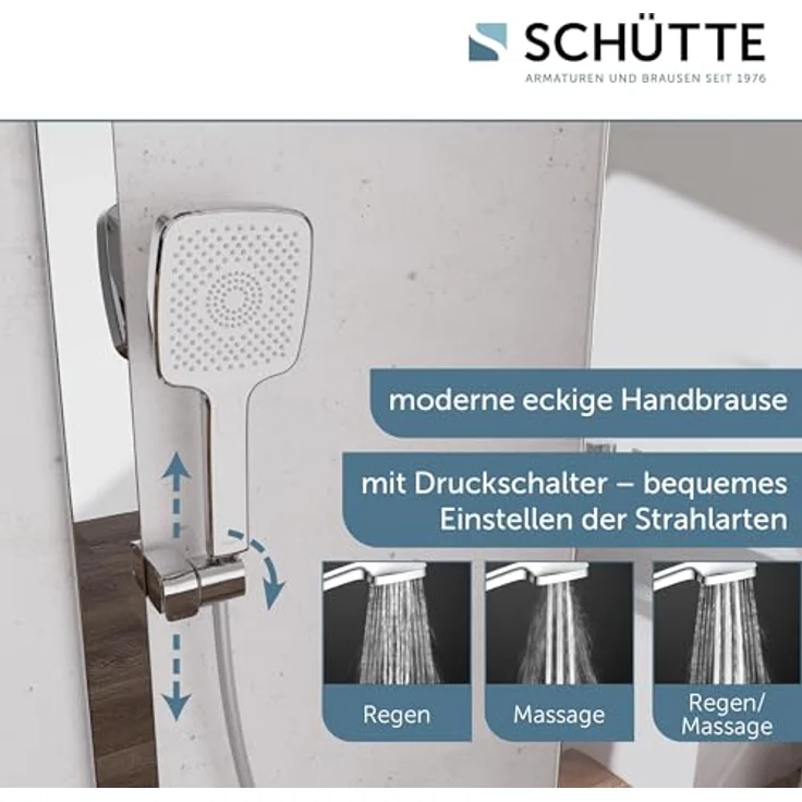 Schütte Duschsystem HAWAII Überkopfbrause-Set, 115 cm, 3 Strahlarten, mit Thermostatarmatur und Glasablage, Komplett-Set inkl. Montagematerial und Dichtungen – Bild 3