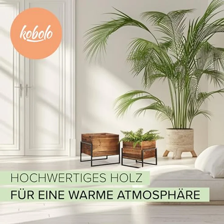 Kobolo Übertöpfe Pflanzkübel Set - Holz und Metall - schwarz - quadratisch - mit Folie – Bild 2