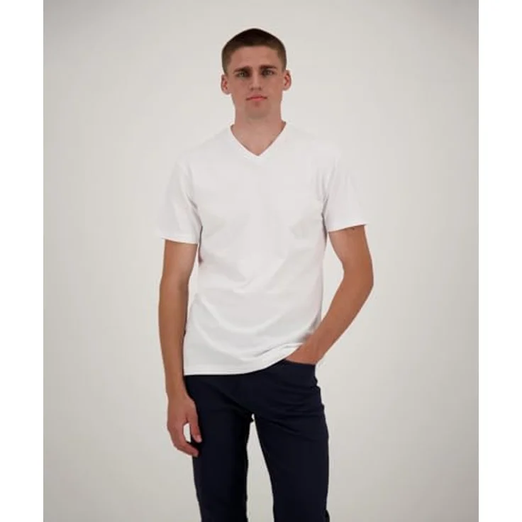 Ragman Herren V-Neck T-Shirt, kurzarm, casual, bequem sitzend, Baumwolle, weiß, Größe M – Bild 4