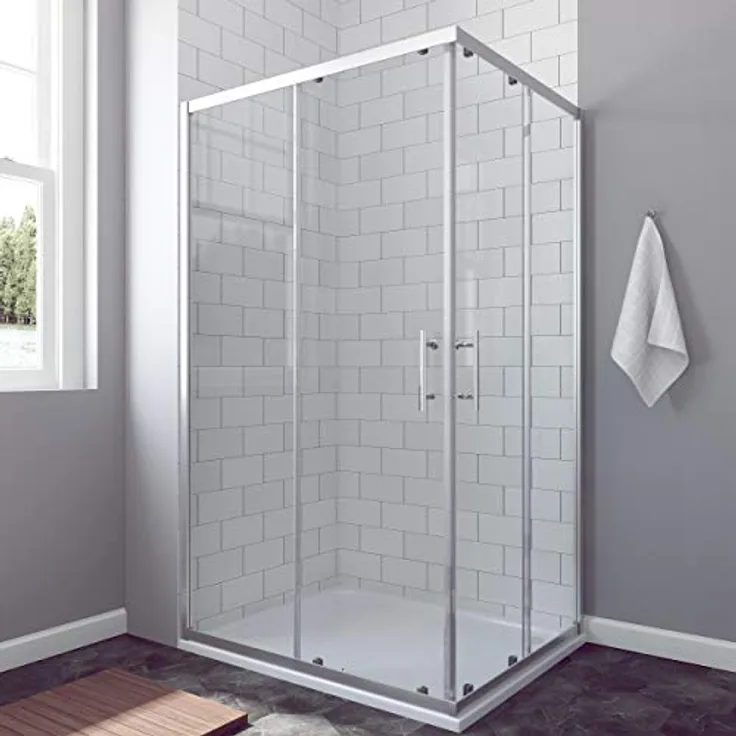 AQUABATOS Schiebetür Duschabtrennung 160 x 185 cm, Klarglas aus Sicherheitsglas (5/6mm), für Nischenmontage, inklusive Montagezubehör