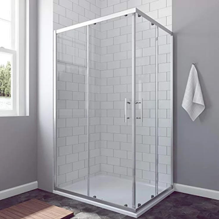 AQUABATOS Schiebetür Duschabtrennung 160 x 185 cm, Klarglas aus Sicherheitsglas (5/6mm), für Nischenmontage, inklusive Montagezubehör – Bild 1