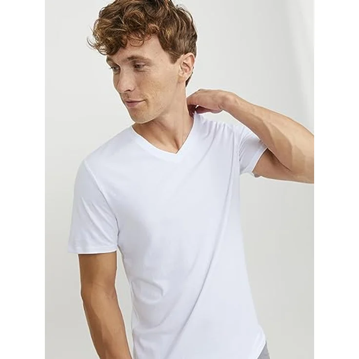 Jack & Jones Basic V-Shirt für Herren, Weiß, aus hochwertigem Jerseystoff, Größe XL – Bild 8