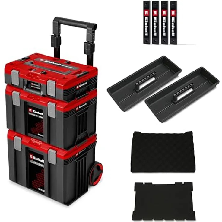 Einhell E-Case Rolling Workshop SEALED, mobile Werkstatt aus 3 Koffern, max. 120 kg, staubdicht und strahlwassergeschützt, 44 x 40 x 70 cm, inkl. Seitenschienen