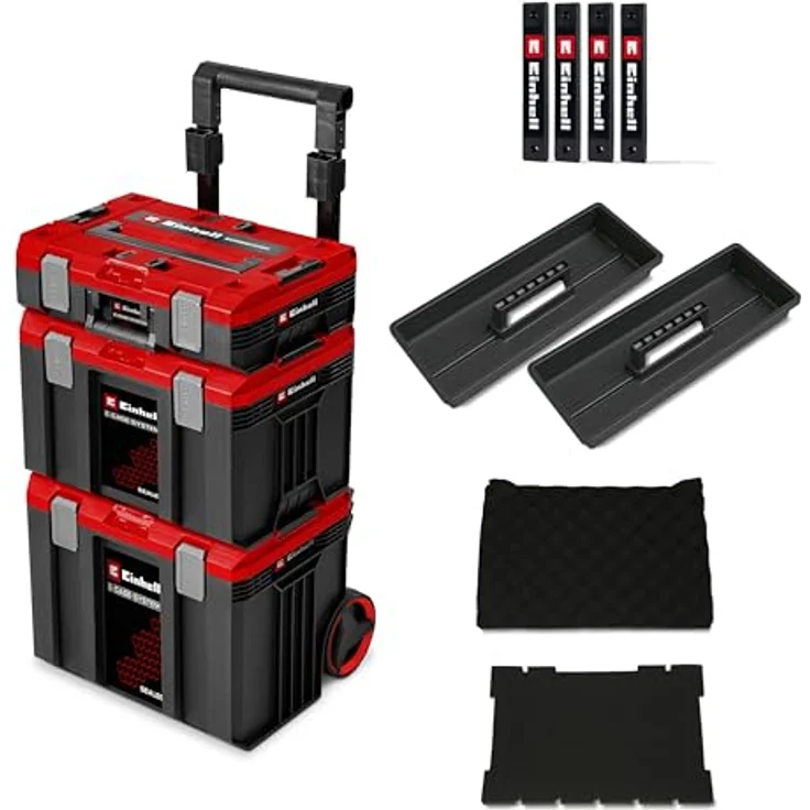 Einhell E-Case Rolling Workshop SEALED, mobile Werkstatt aus 3 Koffern, max. 120 kg, staubdicht und strahlwassergeschützt, 44 x 40 x 70 cm, inkl. Seitenschienen – Bild 1