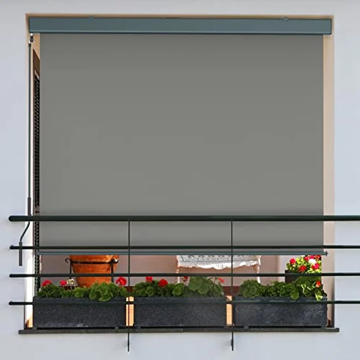 paramondo Senkrechtmarkise 2000, 120x250cm Balkonmarkise mit Kassette, Sichtschutz, anthrazit-grau, windstabil, wasserabweisend, manuelle Kurbel – Bild 8