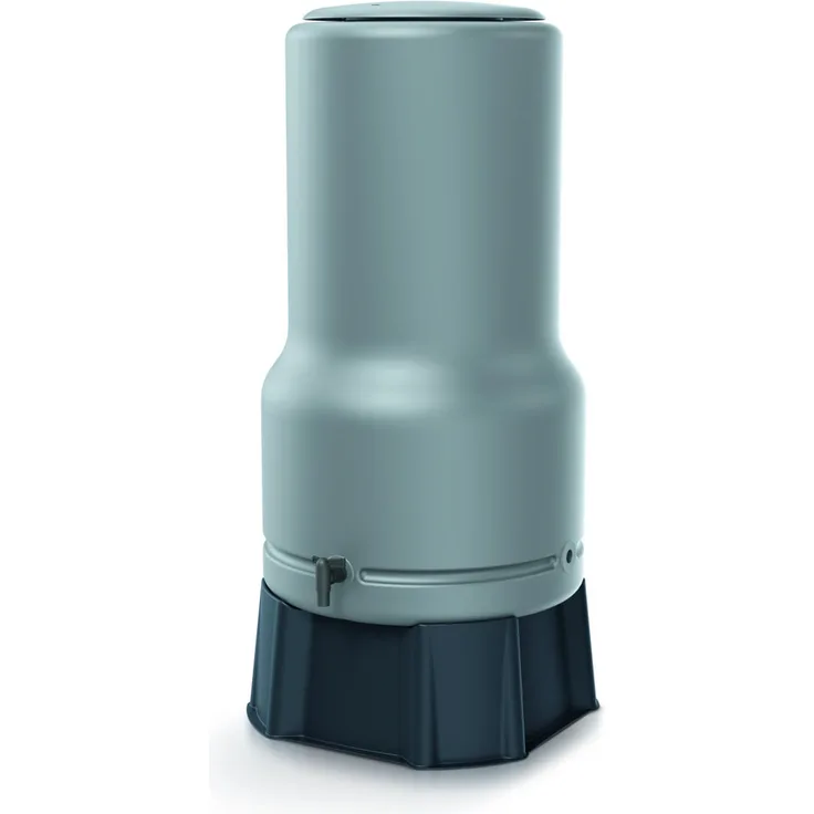 Prosperplast Arves Regenspeicher Aquabell 200 L grau glatt, runde Regentonne aus Kunststoff mit Deckel