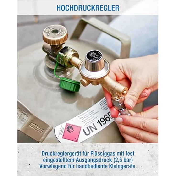 CFH Propan Druckregler DR 112, Gasdruckregler 2,5 bar mit Schlauchbruchsicherung, Eingang G.5 und Ausgang H.6 3/8", Durchfluss 6 kg/h, DVGW zertifiziert – Bild 3