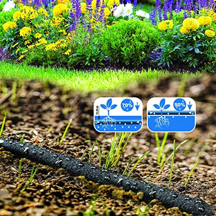 GRÜNTEK Tropfschlauch Set 30 m, Perlschlauch mit 1/2' und 3/4' Konnektoren, UV- und Algen-Schutz, 70% wassersparend, schwarz – Bild 2