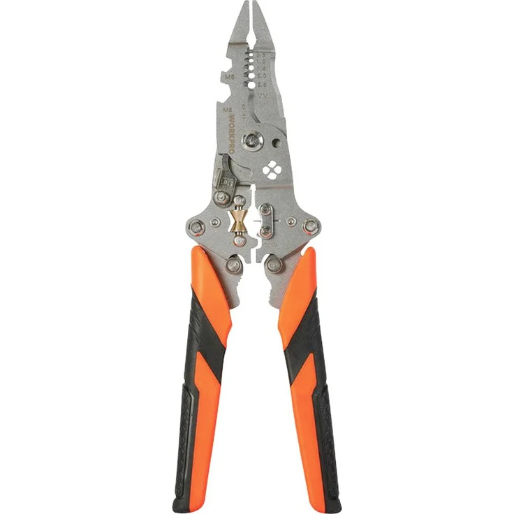 WorkPro WP25103 Elektronik- und Feinmechanik Elektro-Installationszange 210mm, Abisolierlöcher 0,8-2,6mm, TPR-Griff, rostfreier Stahl