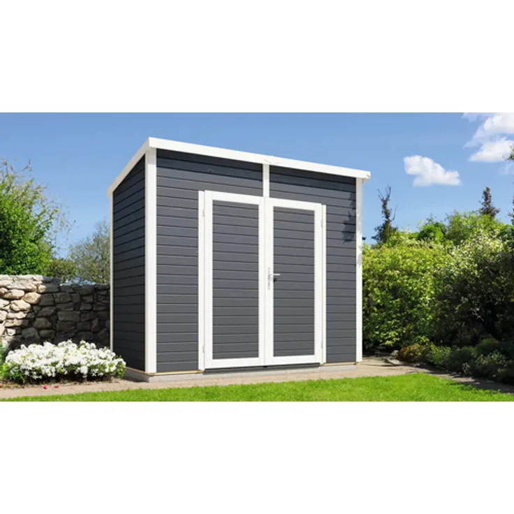 Bertilo Gerätehaus Timmo 2, Pultdach mit Fußboden, 251 x 140 cm, anthrazit, stabile Rundprofil-Wände
