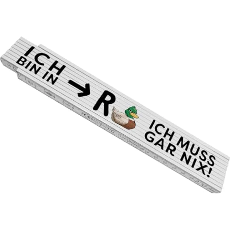 speecheese Ente Ruhestand Meterstab aus Holz, mit Spruch "Ich bin in Rente, ich muss gar nix", 24x3,5 cm, 10 Gelenke – Bild 1