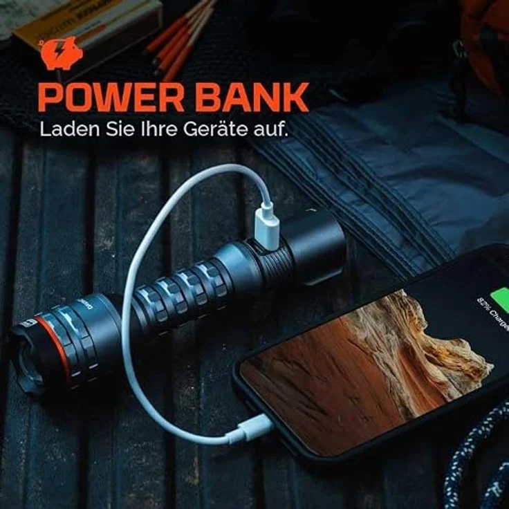 NEBO Davinci 800 Lumen, Wiederaufladbare Wasserdichte LED-Taschenlampe mit Powerbank-Funktion und einstellbarem Zoom, Stahlgrau – Bild 4
