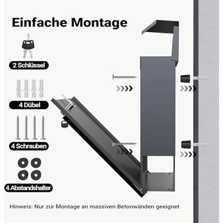 Moderner Design Briefkasten V23 Anthrazit Wandbriefkasten pulverbeschichtet Zeitungsrolle – Bild 9