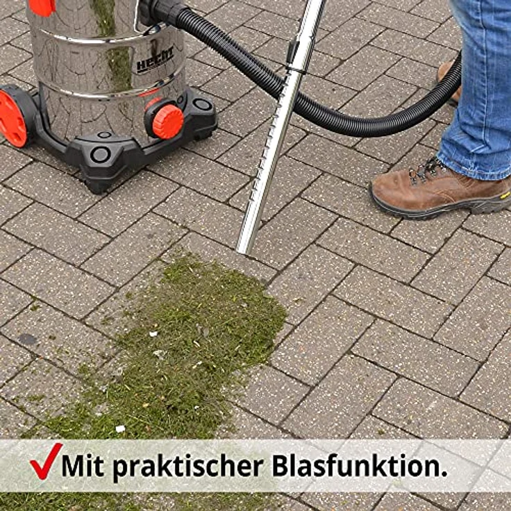 Hecht Nass- und Trockensauger, Industriestaubsauger mit 18 kPa Saugkraft, 1400W, 35L Edelstahlbehälter, Einschaltautomatik, Blasfunktion, umfangreiches Zubehör, mit & ohne Beutel – Bild 2