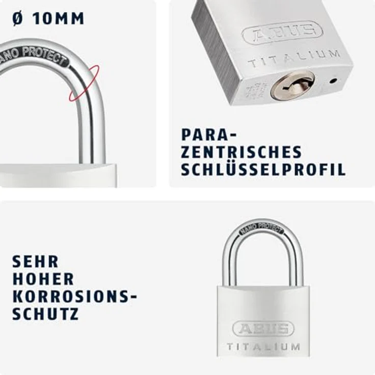 ABUS 64TI, 60, 60 mm, Gleichschließend KA6607 Titalium-Vorhangschloss – Bild 4
