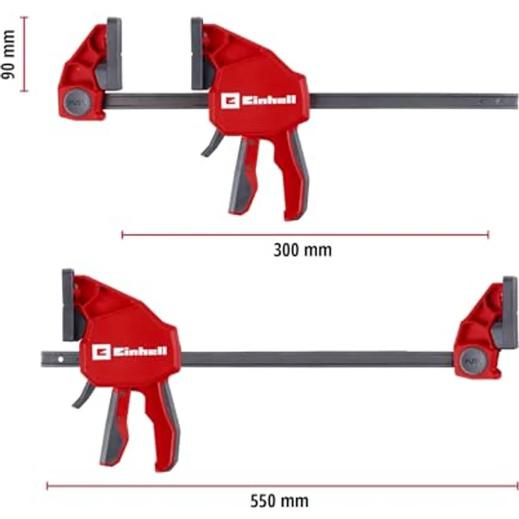 Einhell Einhandzwinge 930120, Set mit 2 Zwingen, Spannkraft 150 kg, Spannweite 300 mm, Werkzeugfreier Umbau zum Spreizen, gummierte Griffe, schwarz/rot – Bild 8