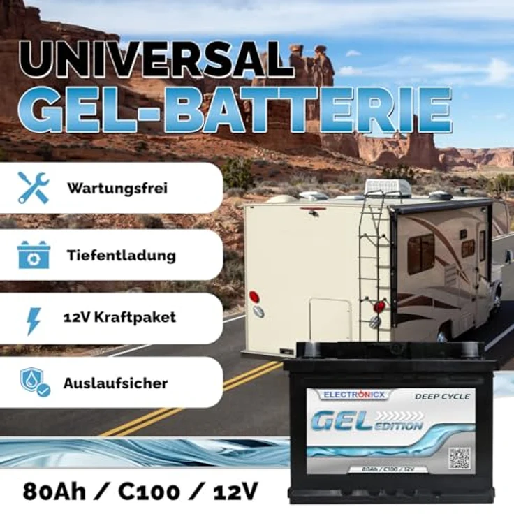 Electronicx Gel Batterie 80 AH 12V, wartungsfrei und gasungsfrei, ideal für Wohnmobil und Boot – Bild 2