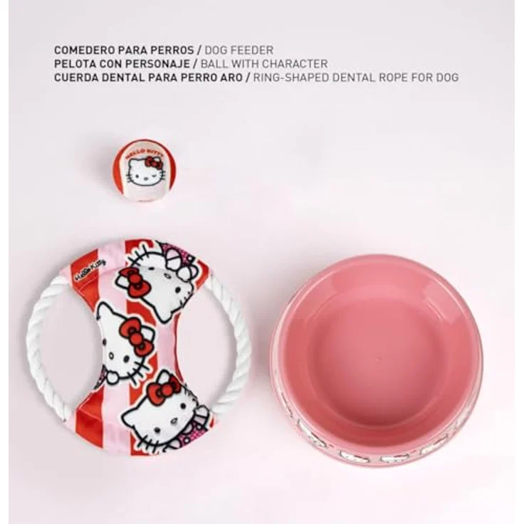 Cerda Futternapf Hello Kitty Zubehör-Set, Haustier Zubehör für Katze & Hund mit Napf und Spielzeug, Plastik – Bild 3