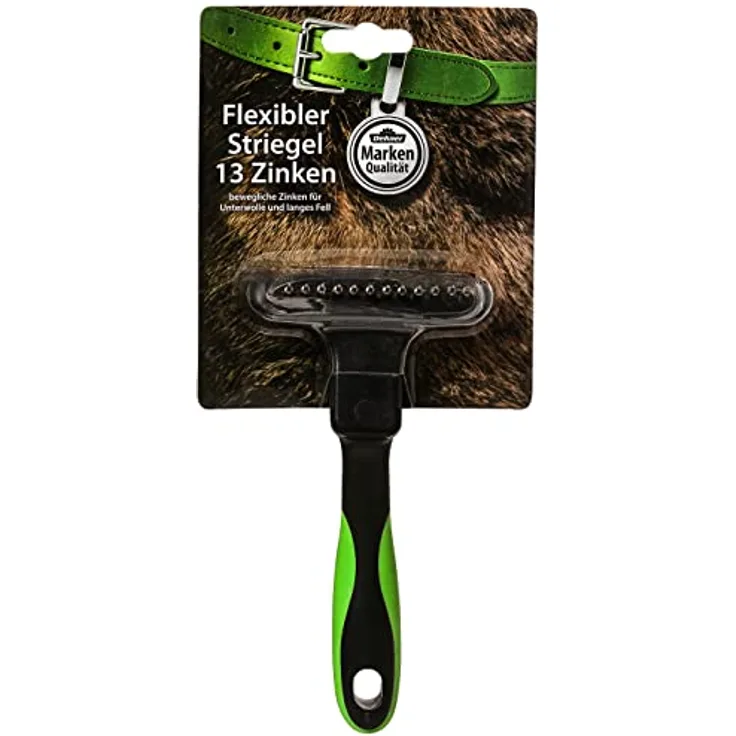 Dehner Hunde- und Katzenfellpflege, Flexibler Striegel, ca. 23.9 cm, mit ergonomischem Anti-Rutsch-Griff, Kunststoff