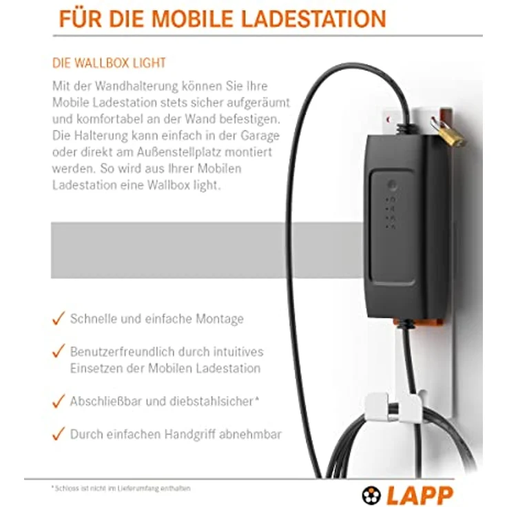 LAPP Wandhalterung für mobile Lade stationen, einfache Montage, weiß/orange, inkl. Schrauben und Dübel – Bild 3