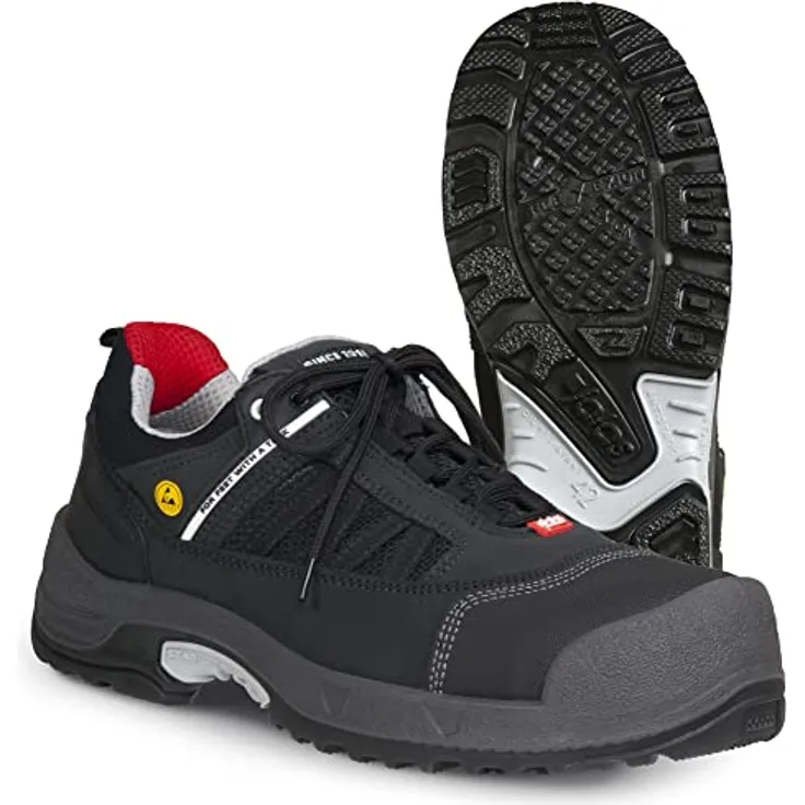 Jalas Halbschuh 3018 Zenit Sicherheitsschuhe S3 schwarz grau rot, Gr. 43, rutschfest, mit Aluminium-Schutzkappe und durchdringungssicherem Einsatz