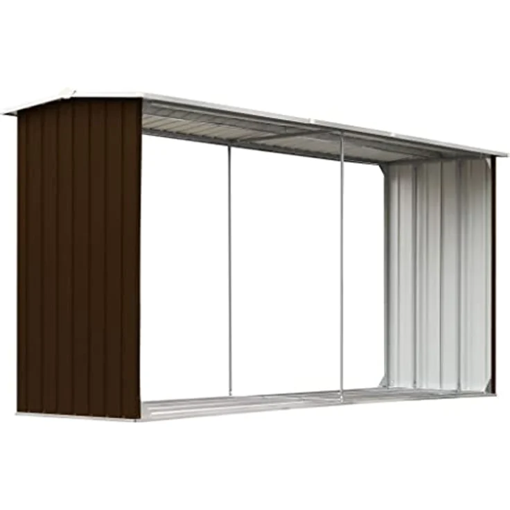 vidaXL Brennholzlager Kaminholzunterstand Brennholzregal Brennholzunterstand Kaminholzständer Holzlager Verzinkter Stahl 330x92x153cm Braun – Bild 1