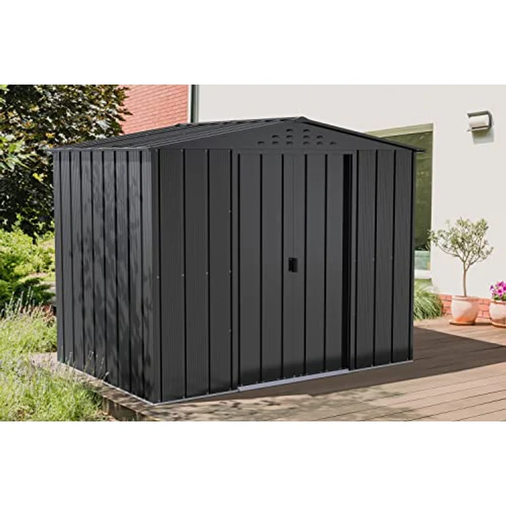 Duramax TOP 8 x 6 (4.37 m²) Metall gerätehaus, hergestellt aus verzinktem Stahl, verstärkte Dachkonstruktion, wartungsfreies und witterungsbeständiges Metallgerätehaus, Geräteschuppen, Anthrazit – Bild 2