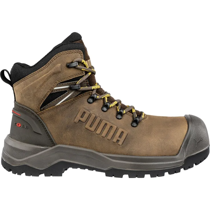 PUMA Safety IRON HD BROWN MID Arbeitsschuh mit Fiberglaskappe, Octopus-Profilsohle und Kälteisolierung
