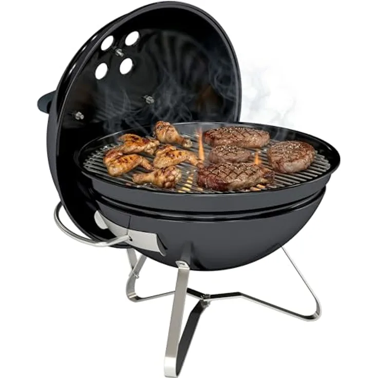 Outsunny Holzkohlegrill BBQ Smoker, tragbarer Kugelgrill mit verstellbaren Lüftungsschlitzen und Deckelgriff, Ø41 cm, Schwarz