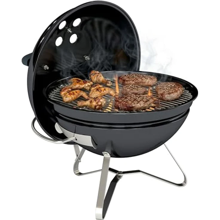 Outsunny Holzkohlegrill BBQ Smoker, tragbarer Kugelgrill mit verstellbaren Lüftungsschlitzen und Deckelgriff, Ø41 cm, Schwarz – Bild 1