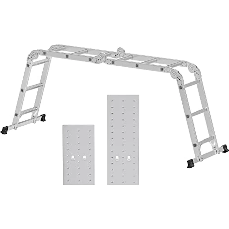 SONGMICS Mehrzweckleiter, Trittleiter, Aluleiter, Haushaltsleiter, 4 x 3 Stufen, bis 150 kg, 12 Stufen mit 2 Gerüstplatten, silbern – Bild 1