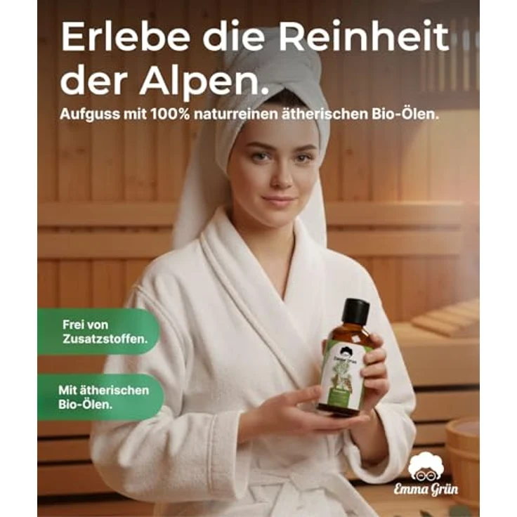 Emma Grün Zirben Sauna-Aufgussset mit ätherischem Öl aus Zirbelkiefer & österreichischer Tanne, 100 ml - Holzig-würziger Duft für 10-20 Saunagänge – Bild 2