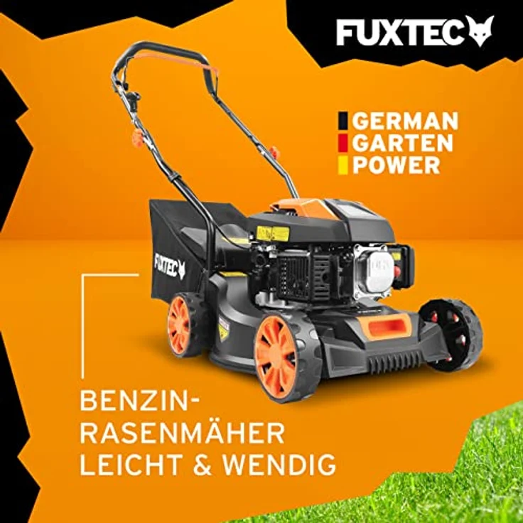 FUXTEC Benzin Rasenmäher FX-RM4180 1,8PS / 1,3kW | Gewicht nur 18kg | 40cm Schnittbreite & 3-stufige Schnitthöhenverstellung 25-55mm | 80ccm 4-Takt Mäher – Inkl. 45L Grasfangkorb – Bild 2