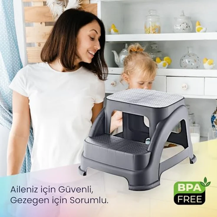 Redfink Doppelleiter Antirutsch-Doppeltreppe - Schwarzes Podest für Kinder und Senioren – Bild 5
