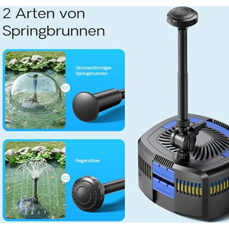 Wiltec SunSun CUF-5800 Springbrunnenpumpe mit eingebautem UVC-Teichklärer, 5200 l/h, Pumpe mit Fontäne, 55 W, blau – Bild 8