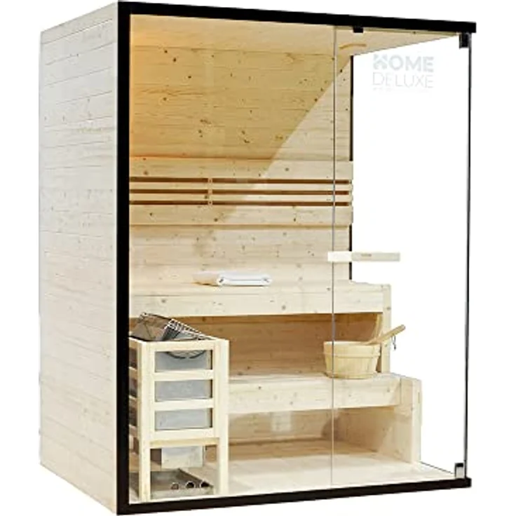 Home Deluxe - Traditionelle Sauna - Shadow L - 150 x 120 x 190 cm - für 3 Personen - hochwertiges Fichtenholz, inkl. Saunaofen, Saunazubehör I Dampfsauna Aufgusssauna Finnische Sauna Bio Sauna - Preisvergleich – Bild 4