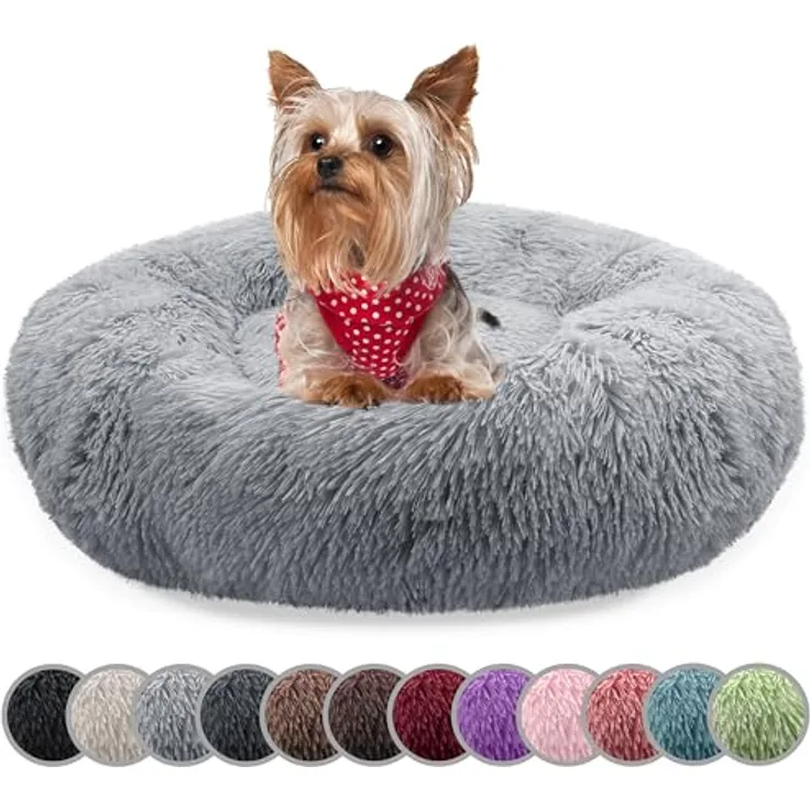 Bluzelle Hundebett für kleine Hunde & Katzen, 50cm Hundekissen Rund Donut Kissen Hundekorb Plüsch, Katzenbett Flauschig Katzenkissen Waschbar rutschfest Weich, Hellgrau