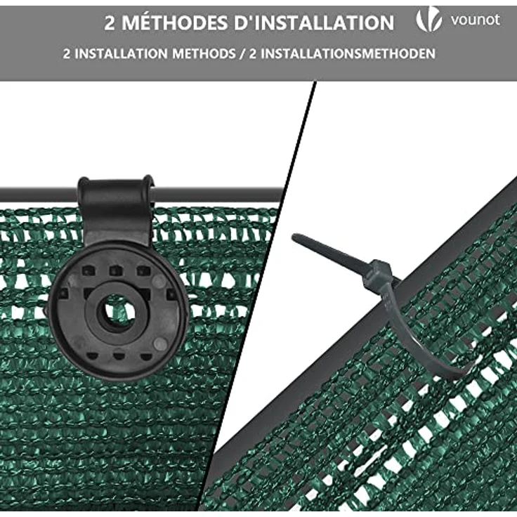 VOUNOT® Zaunblende 1.8×10m, Sichtschutz Zaun HDPE Schattiernetz, UV-resistent, reißfest, 75% Beschattungsgrad, inkl. Spezialclips und Kabelbinder, Grün – Bild 5