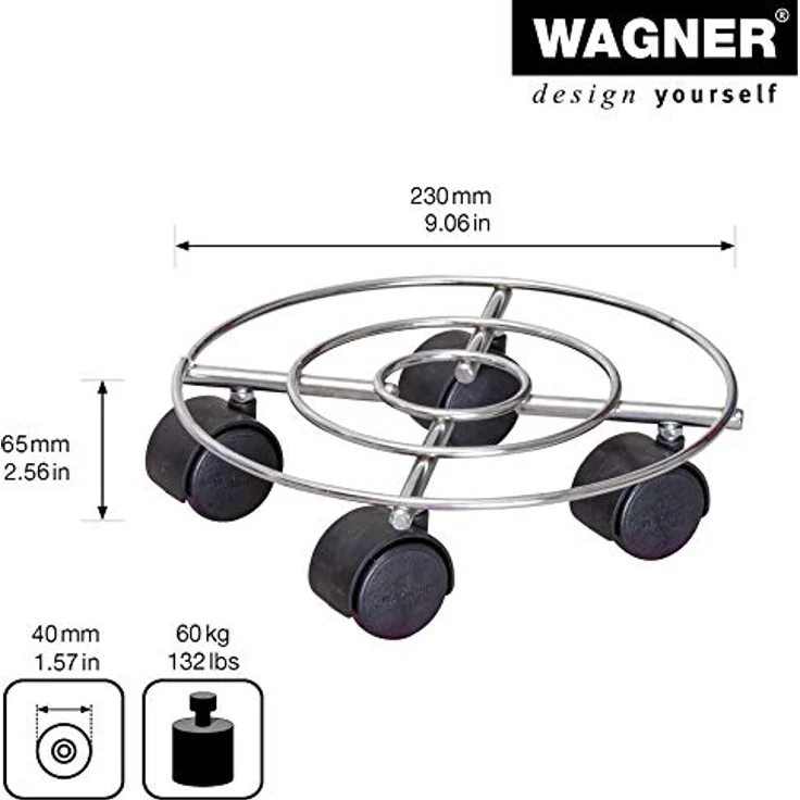 WAGNER Pflanzenroller Chrome Ø 23 cm I Pflanzenroller für Innenbereich, Chrom I Blumenroller aus verchromten Stahl I Kübelroller Silber-glänzend I Tragkraft 60 kg ? 20093101 – Bild 3