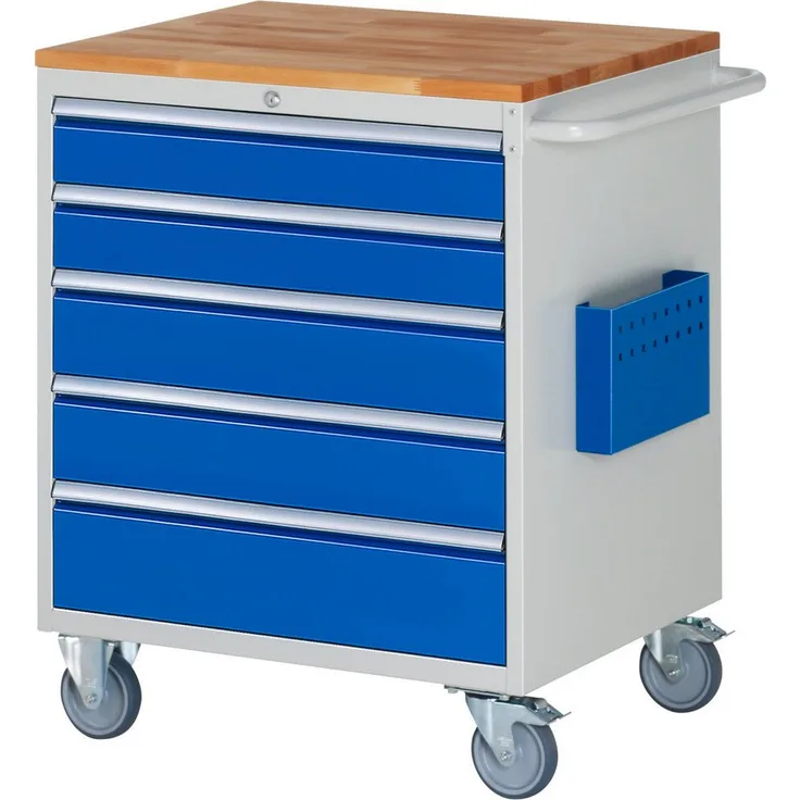 RAU Transportwagen Montagewagen 770x650x975mm, 5 Schubladen, lichtgrau/enzianblau, pulverbeschichtet, Made in Germany