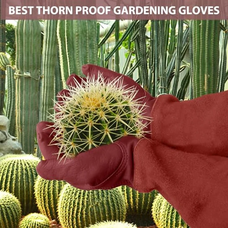 SLARMOR Gartenhandschuhe aus Leder, dornensicher und mit Unterarmschutz, lange Rindsleder Arbeitshandschuhe für Damen und Herren, ideal zum Beschneiden von Rosen – Bild 3