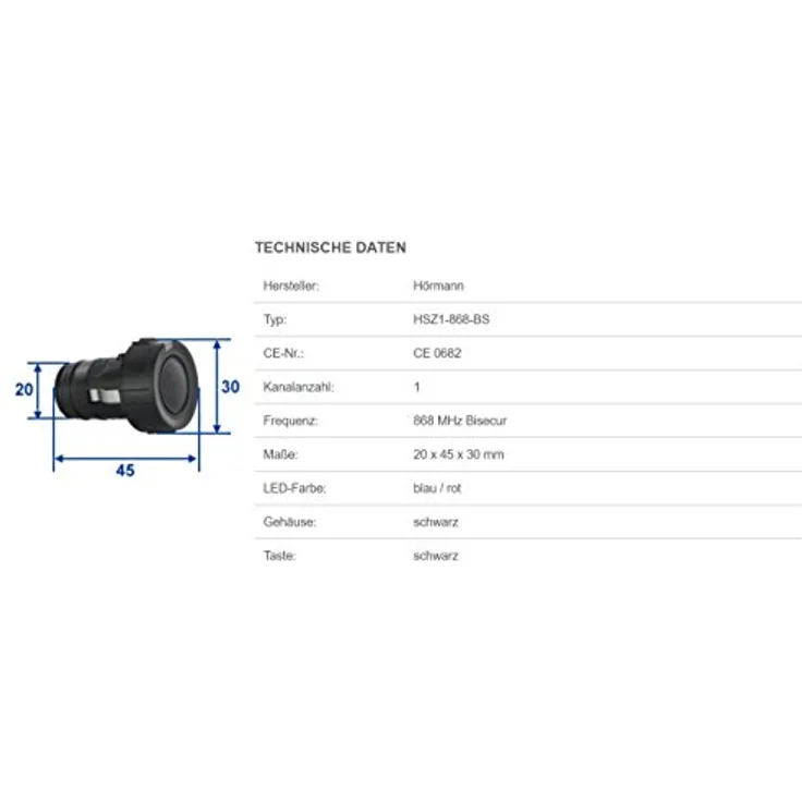 Hörmann Handsender HSZ 1 BS 868 MHz schwarz 436779 – Bild 5