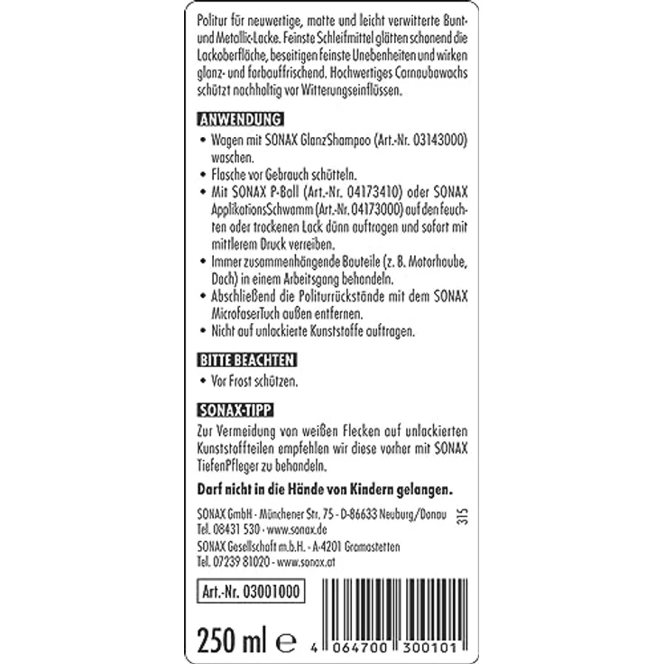 SONAX 03001000  AutoPolitur 250 ml – Bild 2