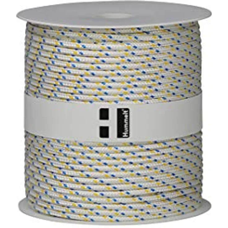 Hummelt® SilverLine-Rope Schot Seil Polyesterseil 6mm 50m weiß/blau/gelb auf Rolle