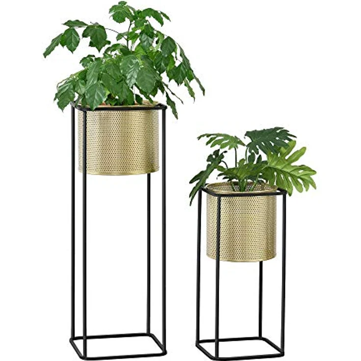 En casa Blumenständer (Set, 2er), »Mettet« Pflanzenständer 2er Set Metall Goldfarben/Schwarz - Zeitloses Design, 2 unterschiedliche Größen – Bild 2