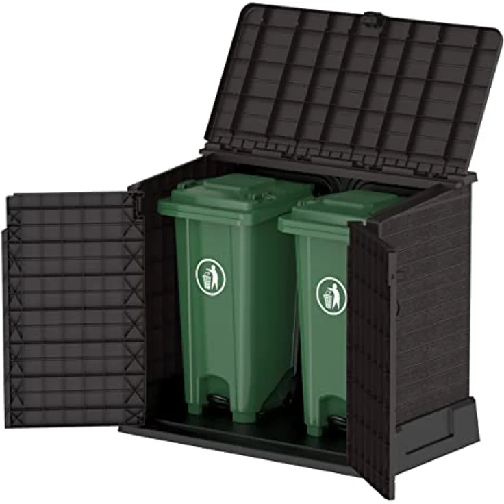 Duramax Cedargrain StoreAway 850L Kunststoff-Gartenhaus - Outdoor-Gartenhaus, Mülltonnenbox, Solide Konstruktion, ideal für Werkzeuge, BBQs und Mülltonnen 2x 120L, 130 x 74 x 110 cm, Dunkelbraun – Bild 3