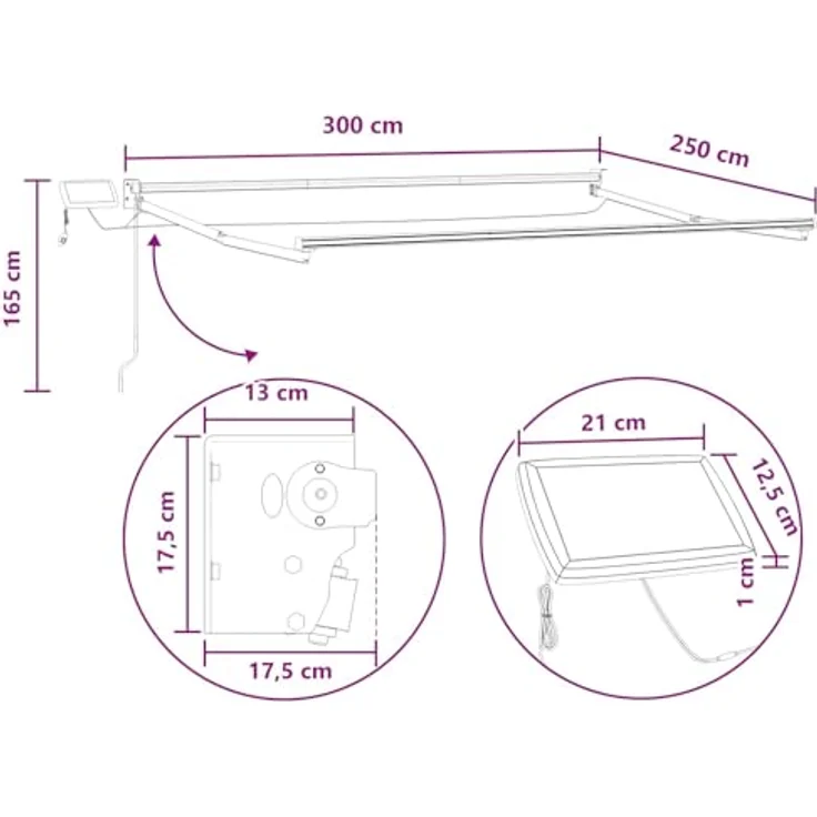 vidaXL Manuelle Gelenkarmmarkise mit solarbetriebenen LEDs, taupe, wasserabweisender Stoff, manuelle Bedienung – Bild 3